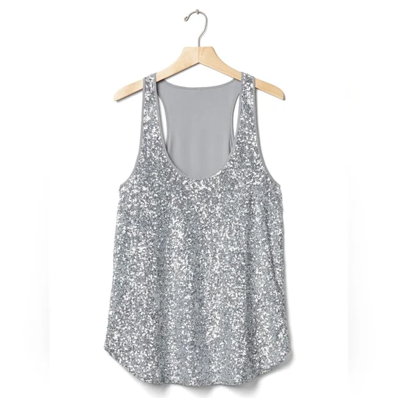 NWT GAP Silver Sequin Scoop Neck Dressy Tank Top - Picture 2 of 12